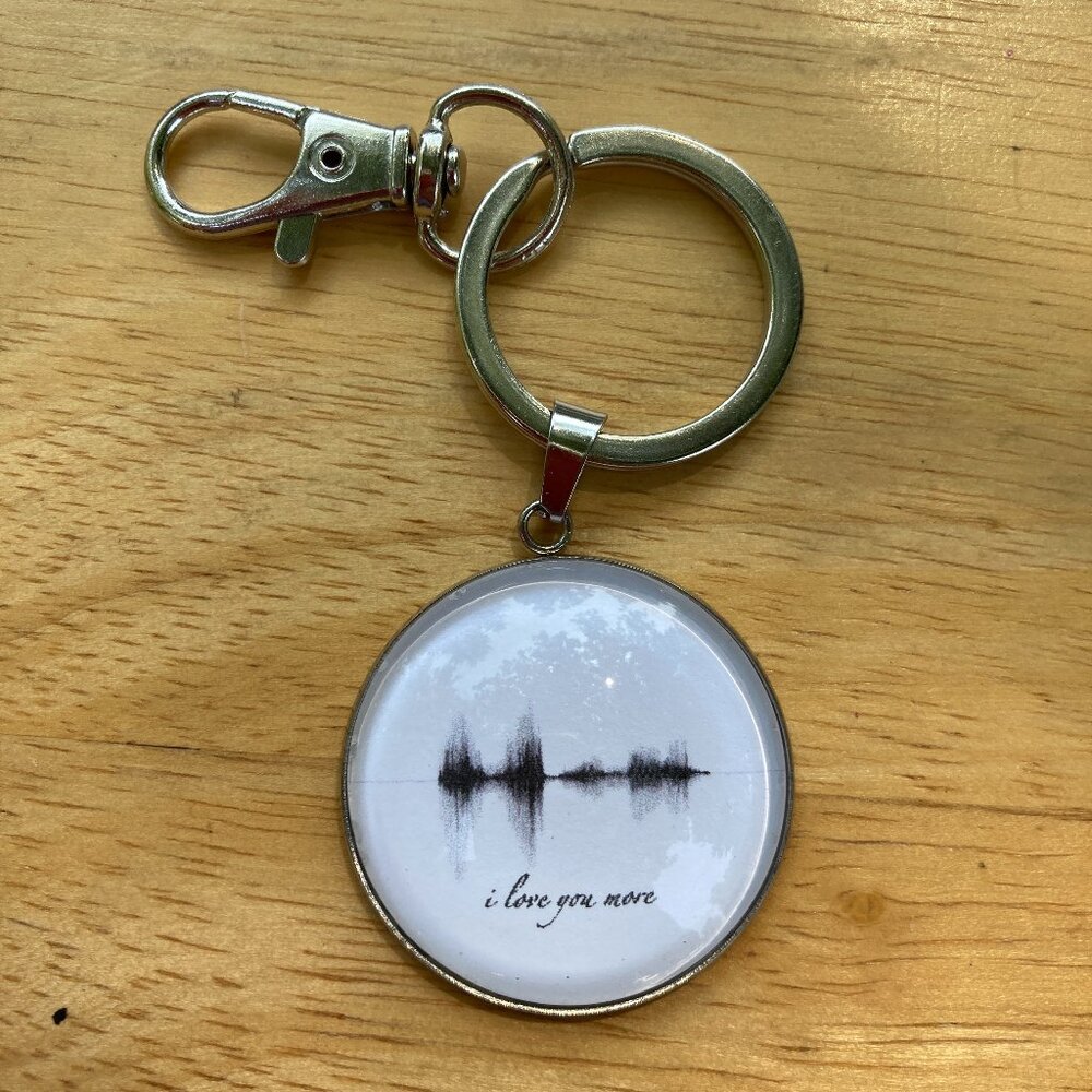 NEW I Love You More Soundwave Steel Keychain 1.18in Black White Minimalist